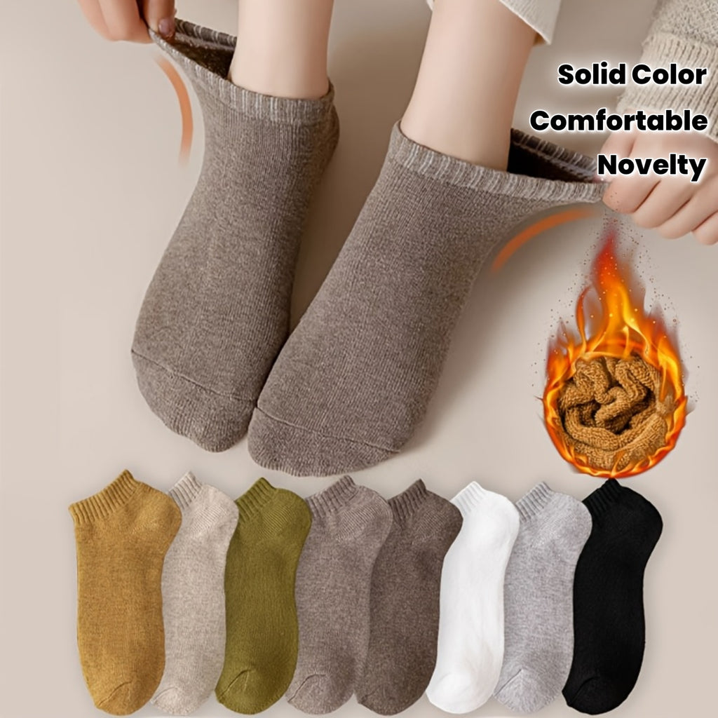 8 Pairs of Autumn\u002FWinter Short Novelty Solid Color Warm Sweat-Absorbent Simple -Lined Soft Comfortable Unisex Ankle Socks