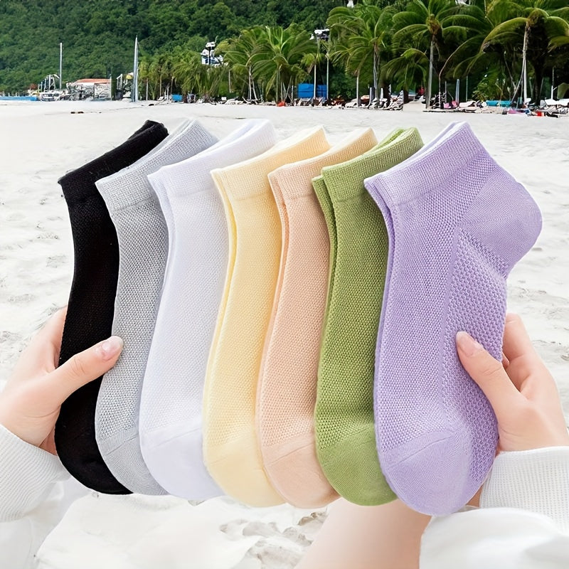 Women's Breathable Socks 7 Pairs - Light and Sweat-absorbing Deodorant Mesh Blend, Comfortable Shoes for Spring and Summer Casual Wear | Short Design | Moisture-wicking Fabric