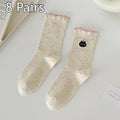 8 Pairs Women's Spring Summer Versatile Breathable Moisture-Wicking Lace Trim Crew Socks, Cute Dot Bow & Vintage Slouchy Socks, All-Season Comfortable Hosiery