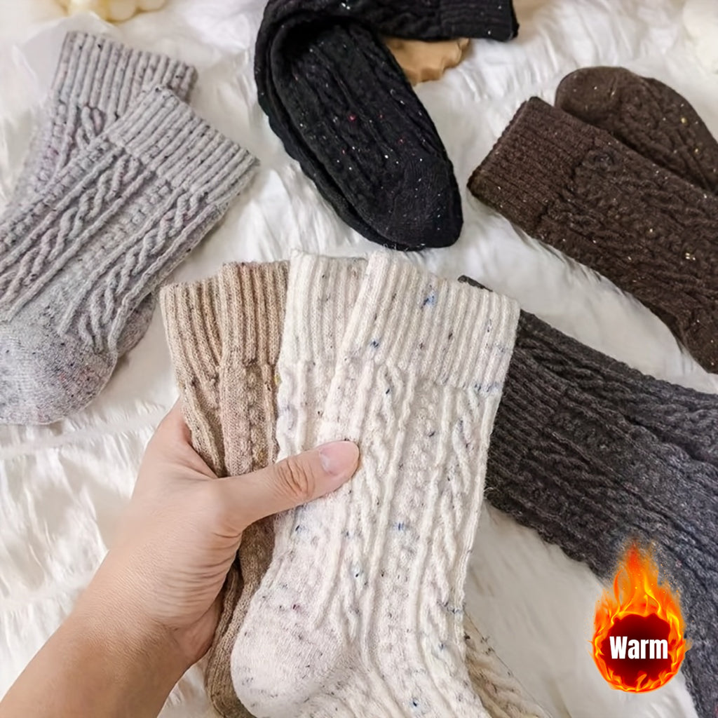 6-Pair Women's Wool Cable Cane Stripe Autumn\u002FWinter EUR 35-40 Size Small Flame Thickened Warm Plush Dot Yarn Floor Slippers Socks