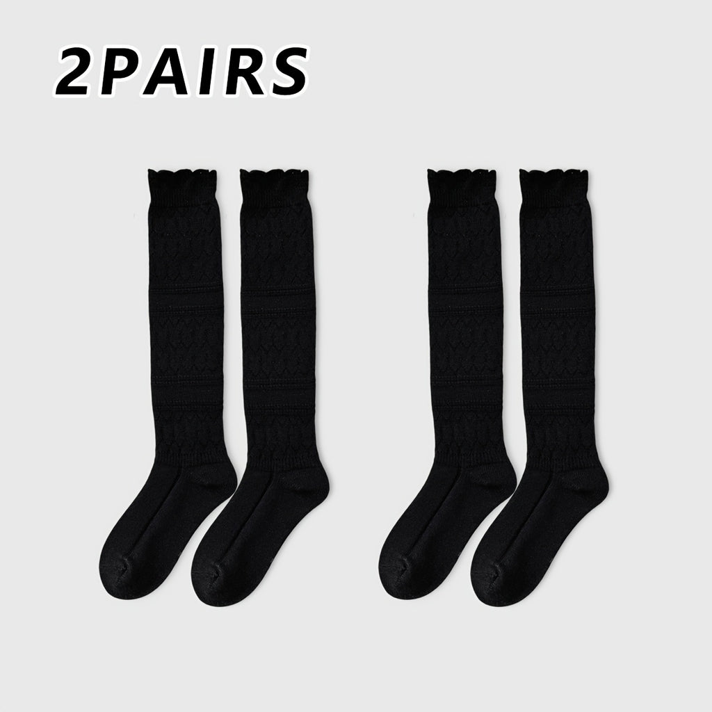 2-Pack Women's Lace Calf Socks, Vintage Hollow-Out Over-the-Calf Socks for Spring and Autumn, Elegant and Fashionable Instagram Style