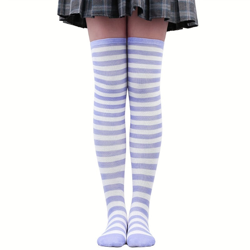 3-pc, Girls' Cute Color Striped Socks, Over-Knee Socks, Thigh-High Over-Knee Socks - Striped Boot Socks And Leg Warmers for Daily, Sports And Cosplay