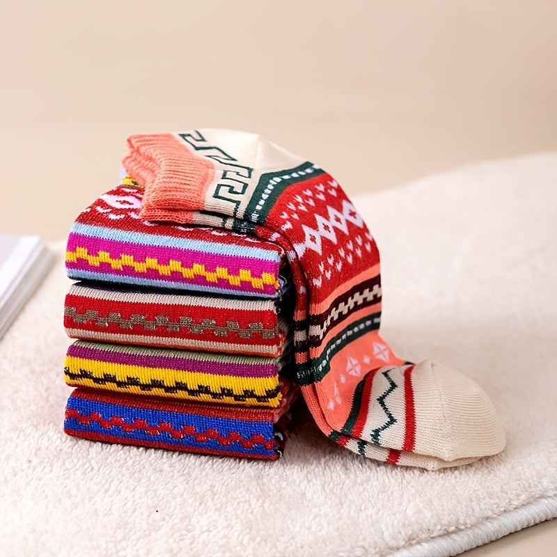 15 Pairs of Retro Ethnic-Style Short Socks for Spring And Summer with Contrasting Patterns, Trendy And Versatile Women'S Socks