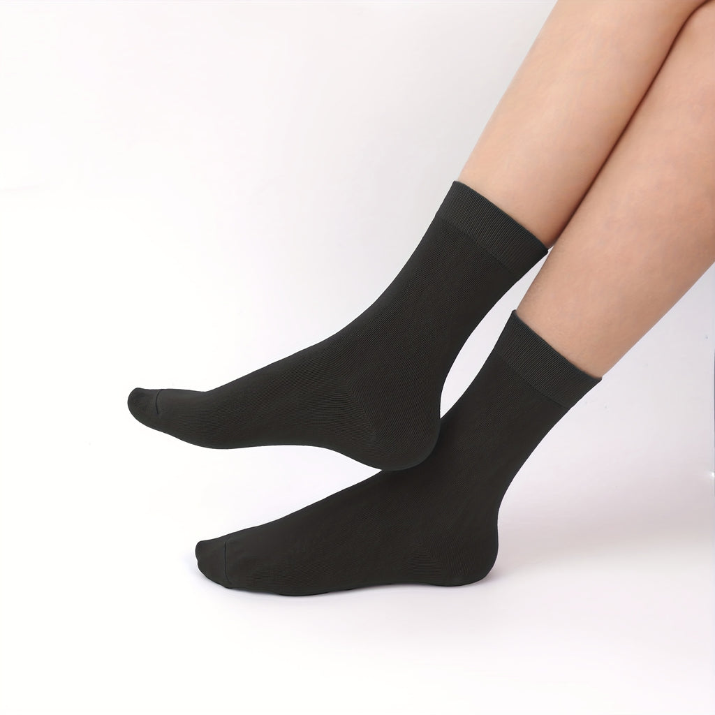 Women'S And Men'S 5-Pair Socks - Soft And Breathable Mid-Calf Socks, Lightweight Dress Socks with 3%, Vegan And Machine Washable, Solid Black
