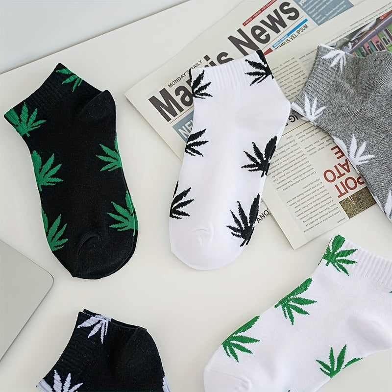 5 Pairs of Men's Short Maple Leaf Socks  Four Seasons Men's Boat Socks