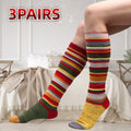 3-Pair Value Pack Women's Over-the-Knee Socks with Asymmetric Striped Design, European and American Trendy Rainbow Style, Rainbow-Colored Sporty Style