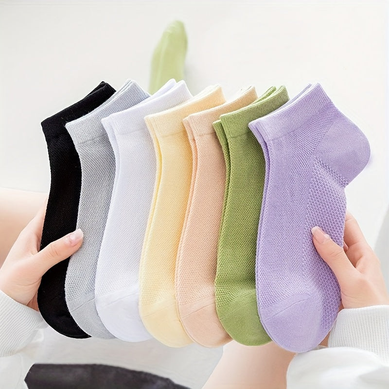 Women's Breathable Socks 7 Pairs - Light and Sweat-absorbing Deodorant Mesh Blend, Comfortable Shoes for Spring and Summer Casual Wear | Short Design | Moisture-wicking Fabric