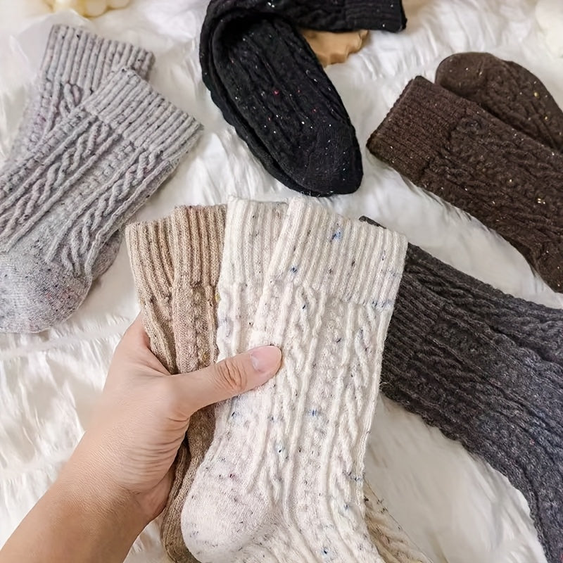 6-Pair Women's Wool Cable Cane Stripe Autumn\u002FWinter EUR 35-40 Size Small Flame Thickened Warm Plush Dot Yarn Floor Slippers Socks