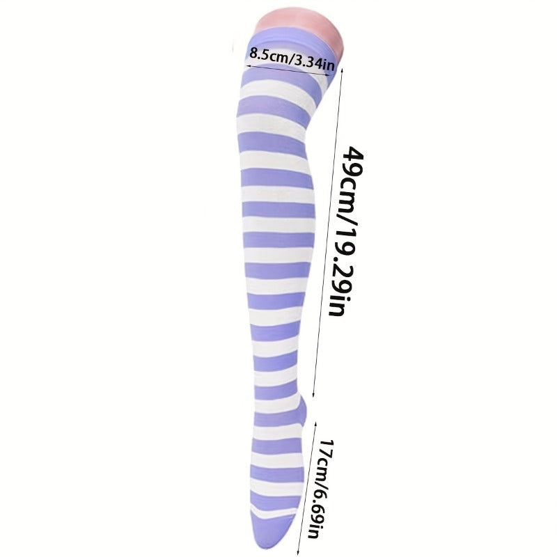 3-pc, Girls' Cute Color Striped Socks, Over-Knee Socks, Thigh-High Over-Knee Socks - Striped Boot Socks And Leg Warmers for Daily, Sports And Cosplay