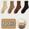 4 Pairs Men'S Mid-Calf Athletic Socks - Breathable, Anti-Pilling, Highly Elastic, Solid Colors (White, Beige, Brown, Black) for Fall & Winter Sports, Breathable Socks | Retro Style Socks | Durable Socks, Sweat-Resistant