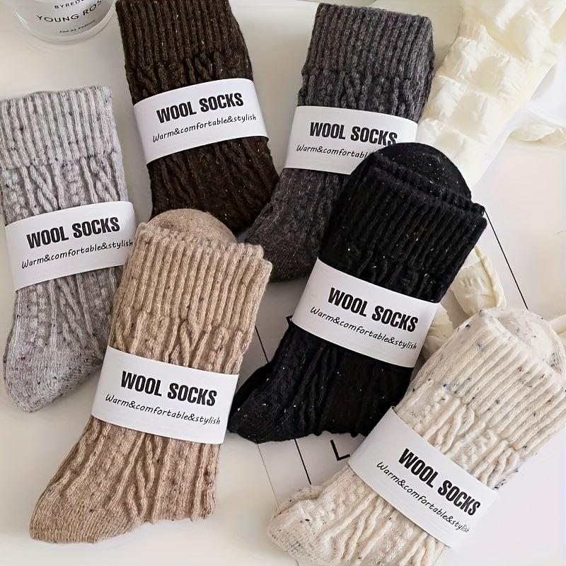 6-Pair Women's Wool Cable Cane Stripe Autumn\u002FWinter EUR 35-40 Size Small Flame Thickened Warm Plush Dot Yarn Floor Slippers Socks