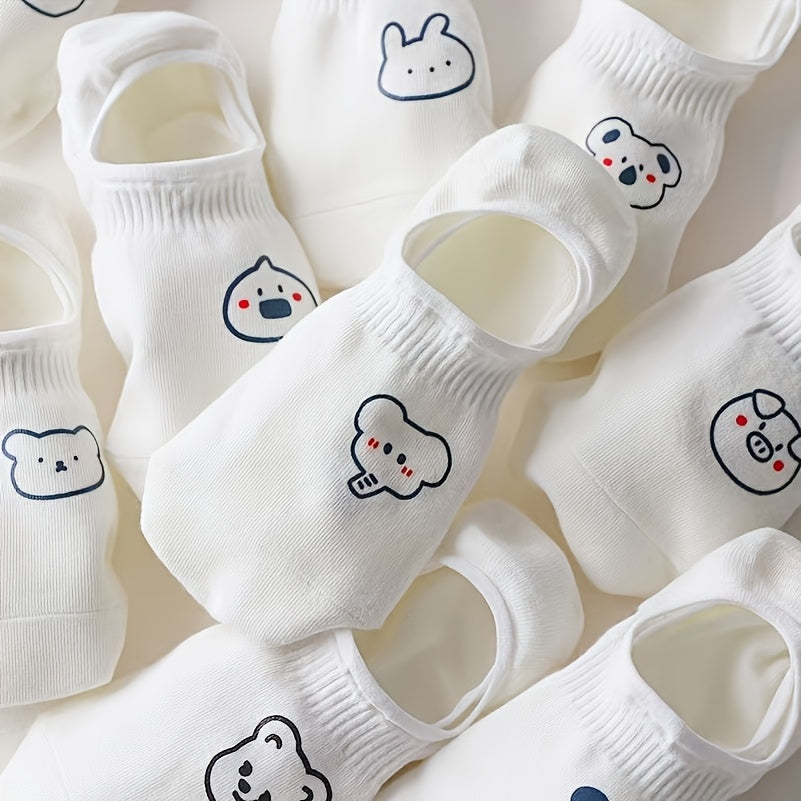 10\u002F20 Pairs of Women'S Cartoon Pattern Low-Cut Invisible Socks, Summer Anti-Slip Short Style, Fiber And Fabric