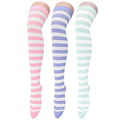 3-pc, Girls' Cute Color Striped Socks, Over-Knee Socks, Thigh-High Over-Knee Socks - Striped Boot Socks And Leg Warmers for Daily, Sports And Cosplay