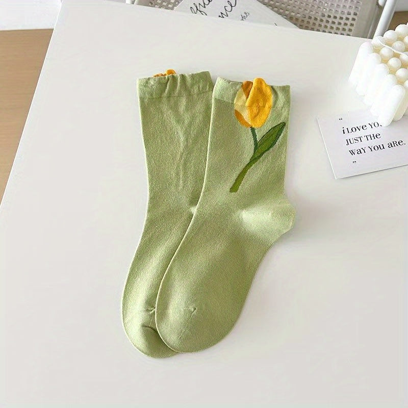 10\u002F20\u002F30 Pairs of New Women'S Spring And Autumn Boneless Socks, Tulip Mid-Length Socks, Sweet And Versatile Long Socks Suitable for All Seasons