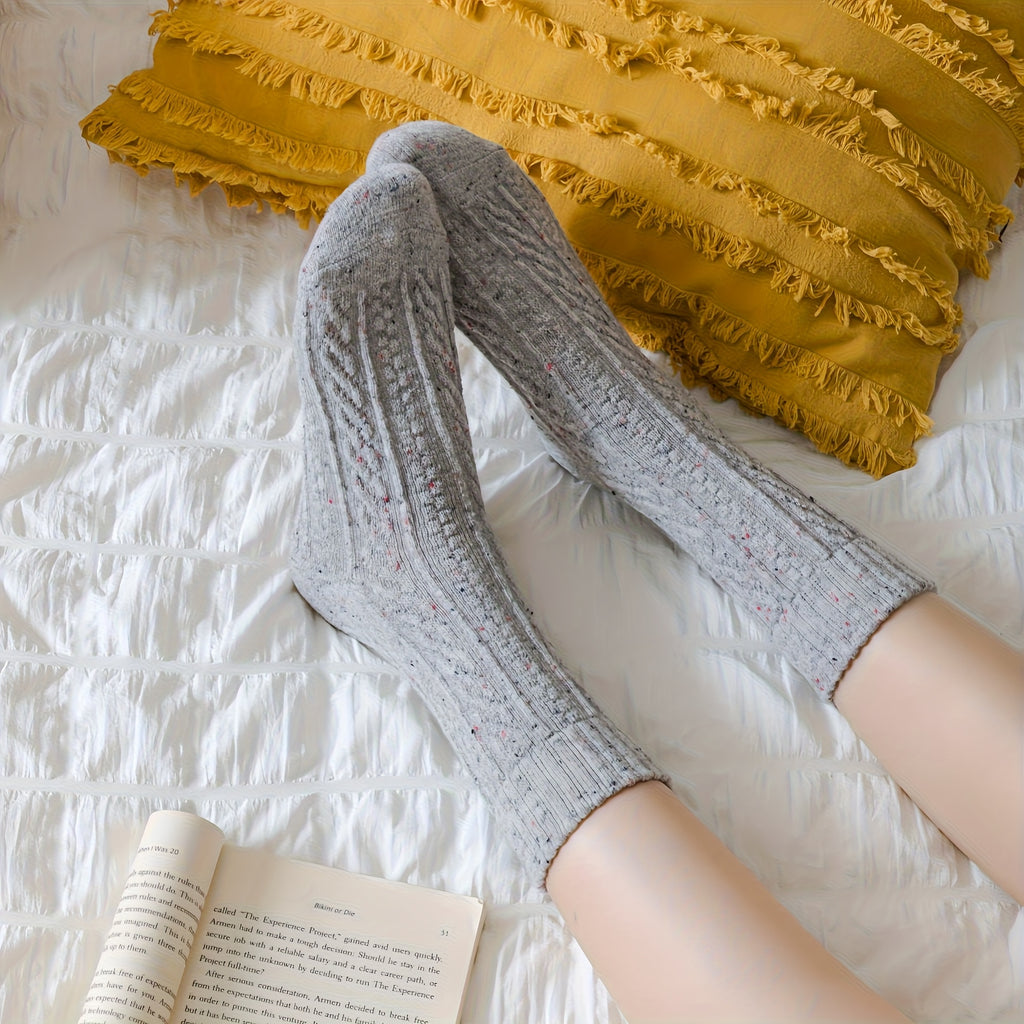 6-Pair Women's Wool Cable Cane Stripe Autumn\u002FWinter EUR 35-40 Size Small Flame Thickened Warm Plush Dot Yarn Floor Slippers Socks