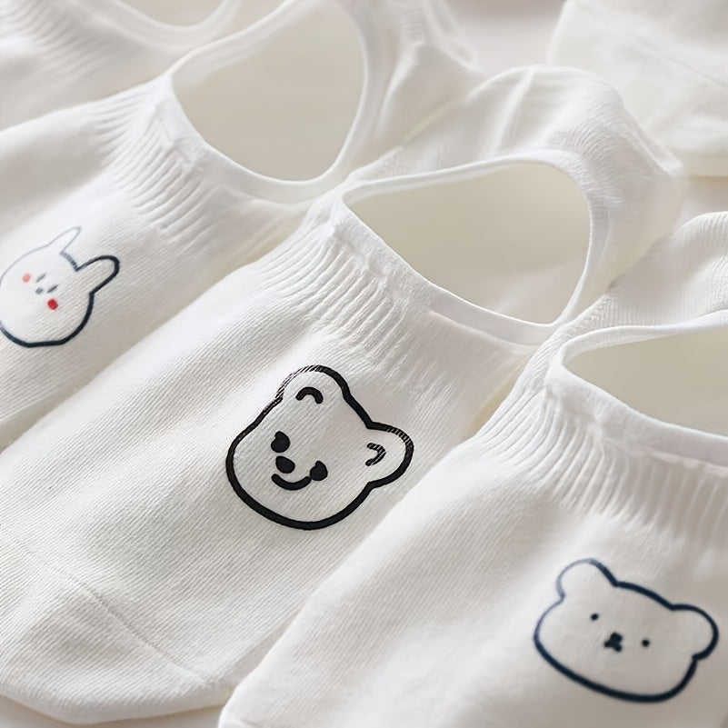 10\u002F20 Pairs of Women'S Cartoon Pattern Low-Cut Invisible Socks, Summer Anti-Slip Short Style, Fiber And Fabric