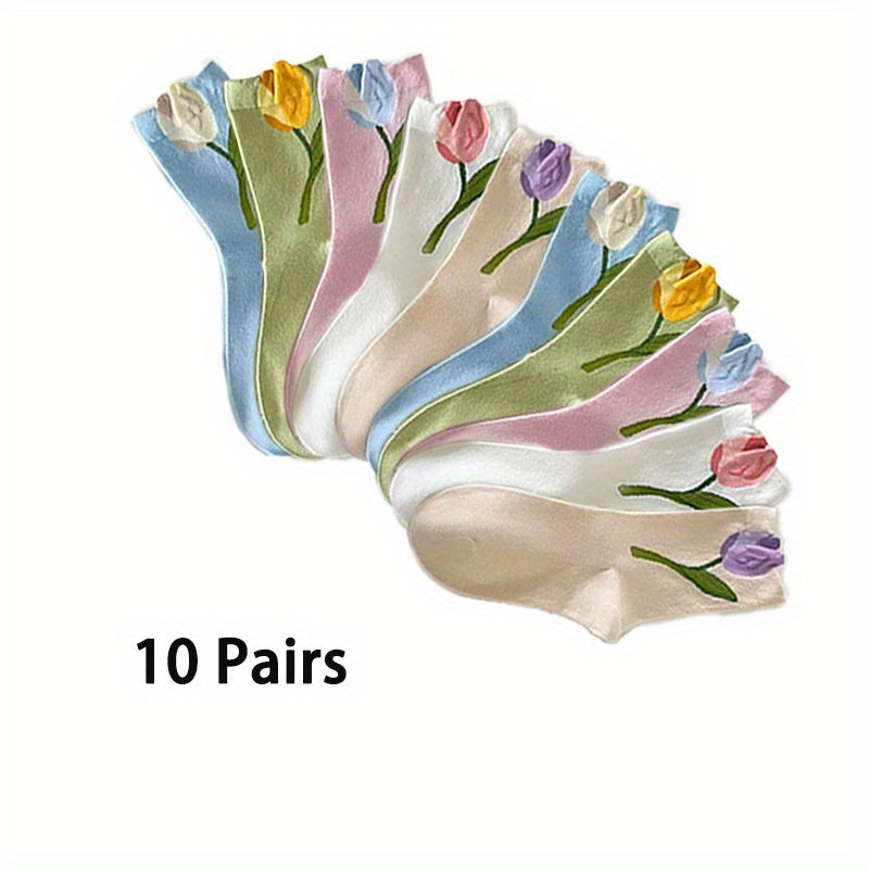 10\u002F20\u002F30 Pairs of New Women'S Spring And Autumn Boneless Socks, Tulip Mid-Length Socks, Sweet And Versatile Long Socks Suitable for All Seasons