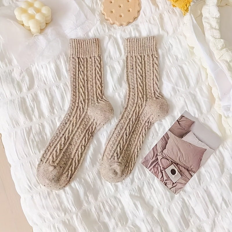6-Pair Women's Wool Cable Cane Stripe Autumn\u002FWinter EUR 35-40 Size Small Flame Thickened Warm Plush Dot Yarn Floor Slippers Socks