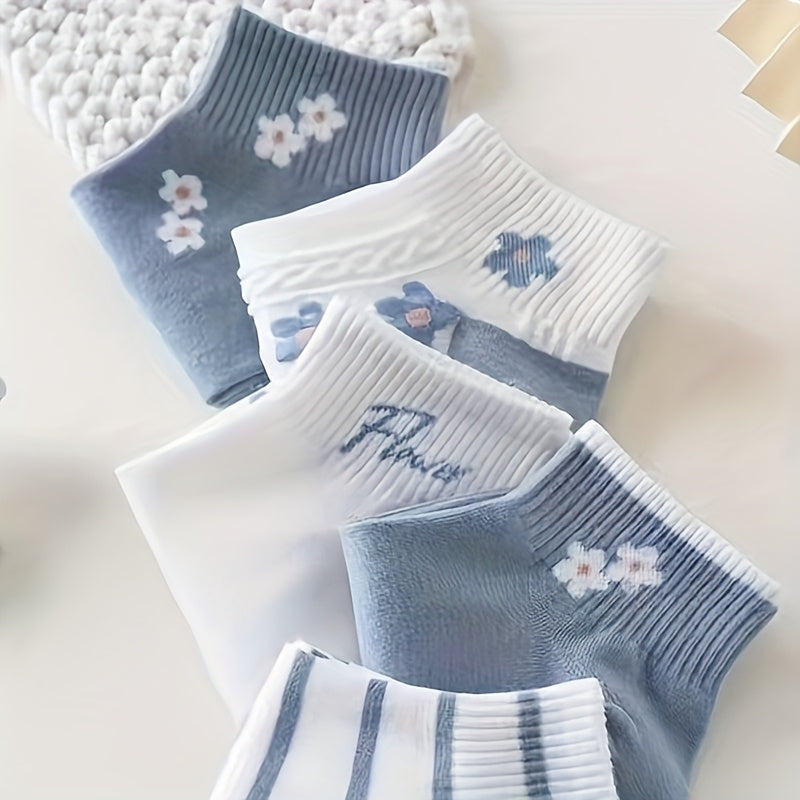 5 Pairs\u002F10 Pairs of Women'S Floral Short Socks for Spring And Summer, Comfortable, Cute, Sweet, Breathable, And Versatile