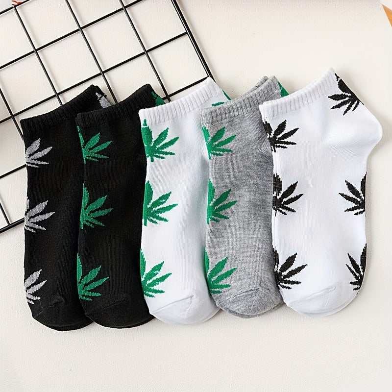 5 Pairs of Men's Short Maple Leaf Socks  Four Seasons Men's Boat Socks