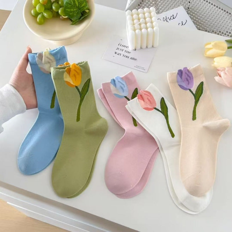10\u002F20\u002F30 Pairs of New Women'S Spring And Autumn Boneless Socks, Tulip Mid-Length Socks, Sweet And Versatile Long Socks Suitable for All Seasons