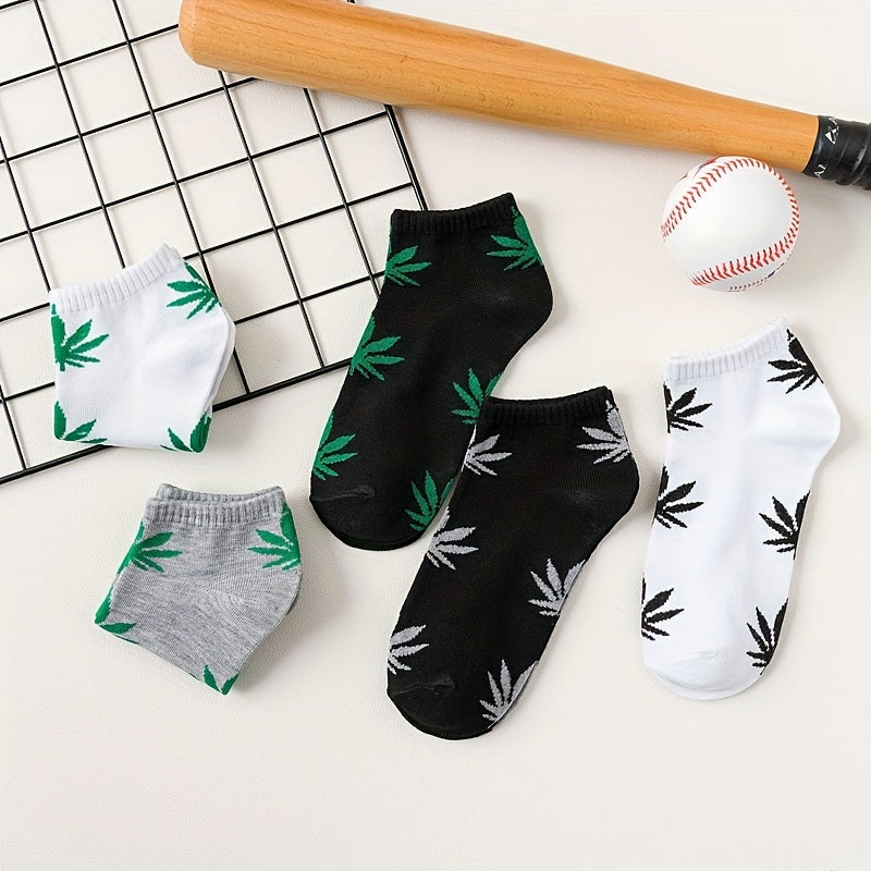 5 Pairs of Men's Short Maple Leaf Socks  Four Seasons Men's Boat Socks