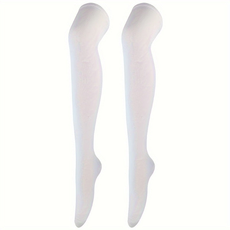 6pcs Women'S Elegant Solid Color Thigh-High Knee Socks - Glossy Finish, Smooth Texture, All-Season Wear, \u002FElastane Blend (Machine Washable\u002FDry Cleanable) - Shiny Tights for Parties, Casual & Casual Attire - Comfortable Stretch Fit