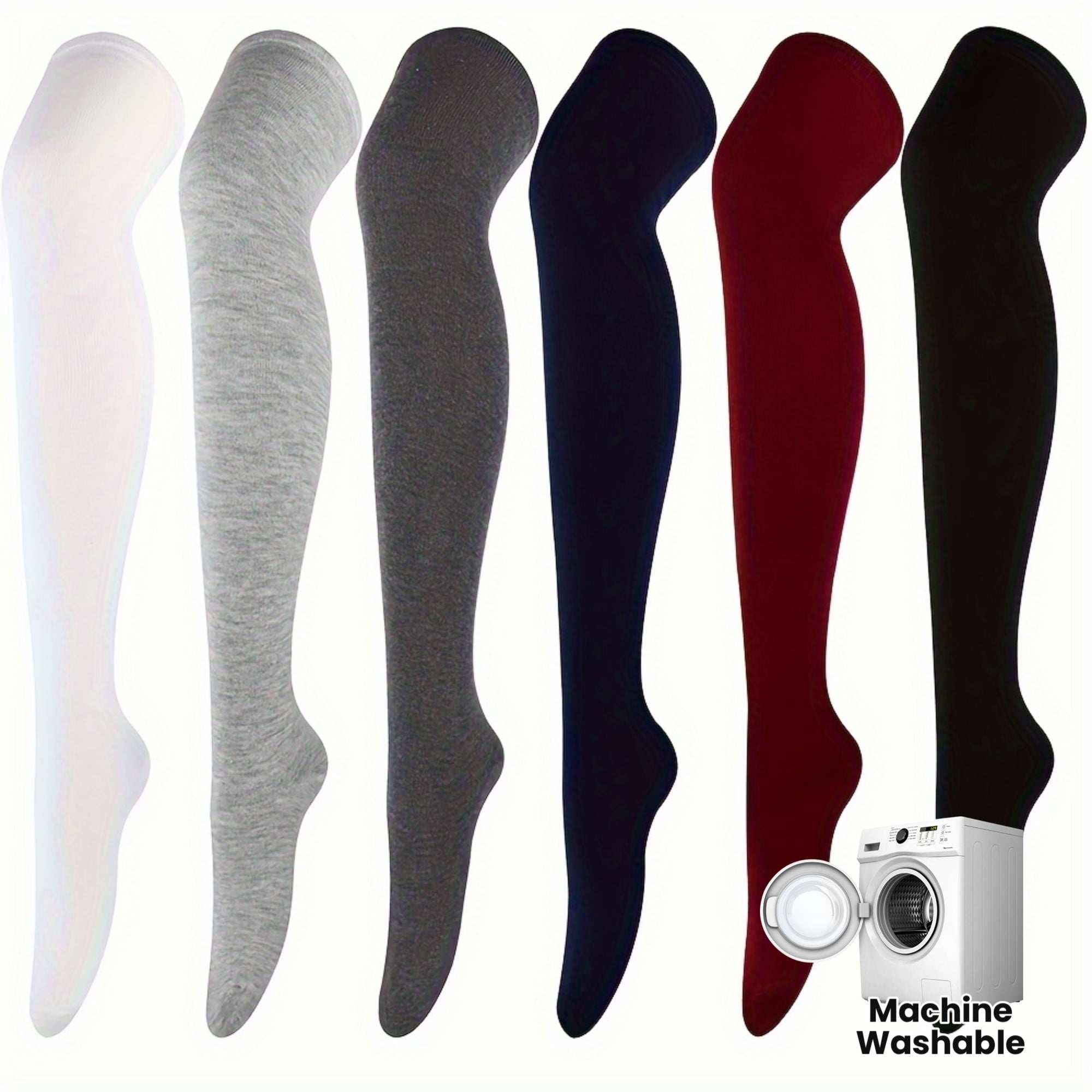 6pcs Women'S Elegant Solid Color Thigh-High Knee Socks - Glossy Finish, Smooth Texture, All-Season Wear, \u002FElastane Blend (Machine Washable\u002FDry Cleanable) - Shiny Tights for Parties, Casual & Casual Attire - Comfortable Stretch Fit