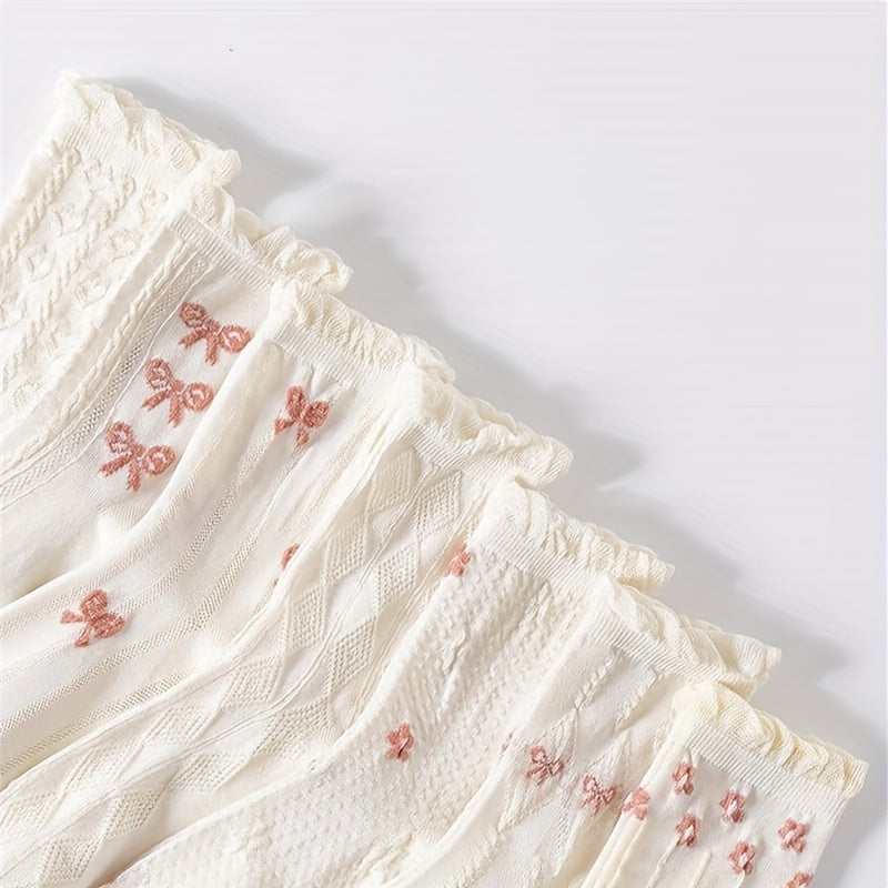 5\u002F7 Pairs of Bowknot Ruffled Socks, Sweet And Cute Mid-Calf Socks, Women'S Long Socks And Stockings