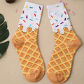 A Pair of Cartoon College Breathable Ice Cream Cake Women's Mid Tube Socks M