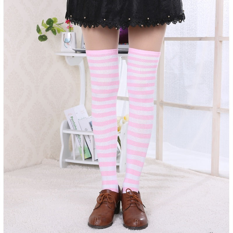 3-pc, Girls' Cute Color Striped Socks, Over-Knee Socks, Thigh-High Over-Knee Socks - Striped Boot Socks And Leg Warmers for Daily, Sports And Cosplay