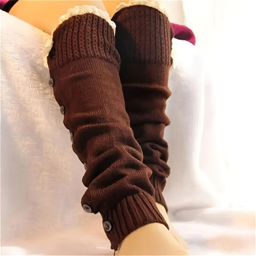 1 pair of lace cold-proof fashion socks, outdoor knee high-elasticity leg-warming pantyhose cover,  Cold Weather Wear, Trendy Legwear, Stylish Hosiery, Stretchable Fabric, Warm Material, Thermal Socks, Kneehigh Socks, Men's Fashion, Outdoor