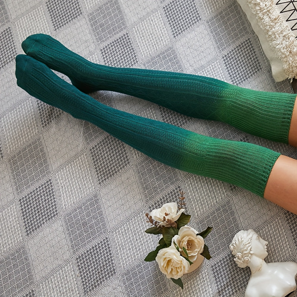 Women's Tie-Dye Gradient Over-The-Knee Long Socks • A Pair of Stylish Slouchy Calf Socks • Breathable And Versatile • Trendy for Autumn And Winter in Green