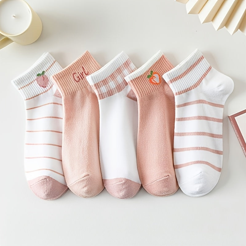 5 Pairs\u002F10 Pairs of Women'S Floral Short Socks for Spring And Summer, Comfortable, Cute, Sweet, Breathable, And Versatile