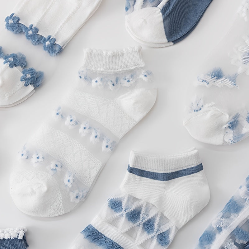8\u002F10 Pairs Summer Thin Cool Breathable Hollow Glass Socks Ultra-Thin Mesh Cassette Short Socks