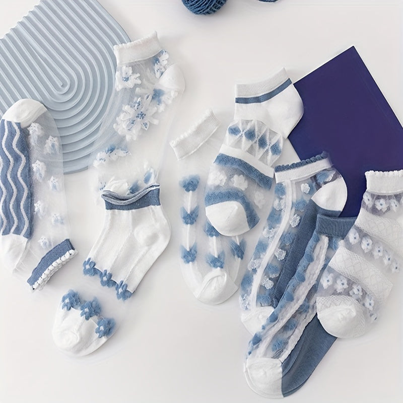 8\u002F10 Pairs Summer Thin Cool Breathable Hollow Glass Socks Ultra-Thin Mesh Cassette Short Socks