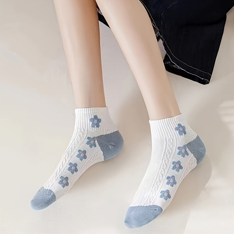 5 Pairs\u002F10 Pairs of Women'S Floral Short Socks for Spring And Summer, Comfortable, Cute, Sweet, Breathable, And Versatile