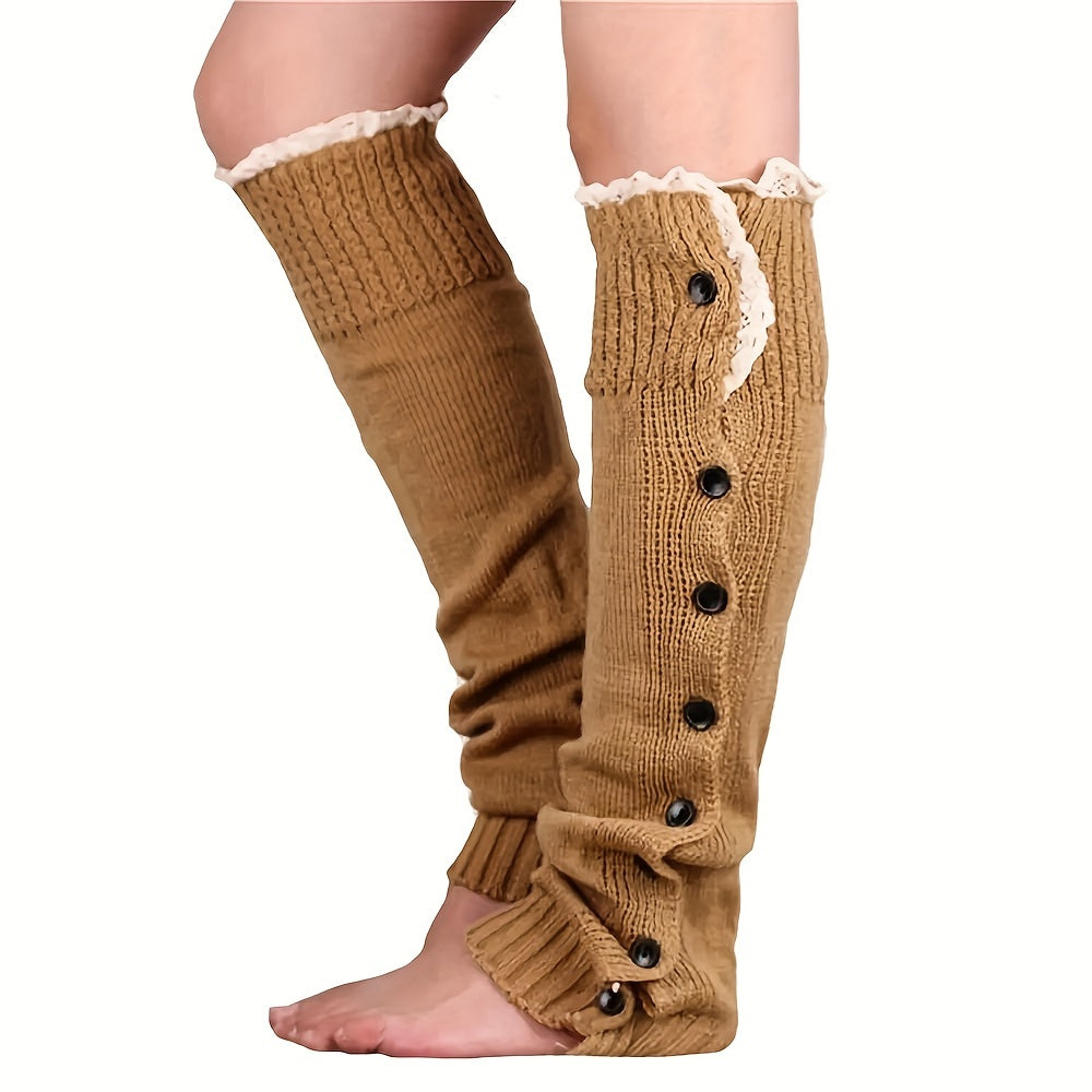 1 pair of lace cold-proof fashion socks, outdoor knee high-elasticity leg-warming pantyhose cover,  Cold Weather Wear, Trendy Legwear, Stylish Hosiery, Stretchable Fabric, Warm Material, Thermal Socks, Kneehigh Socks, Men's Fashion, Outdoor