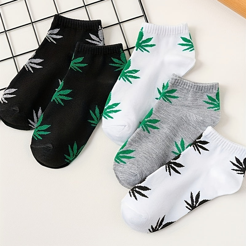 5 Pairs of Men's Short Maple Leaf Socks  Four Seasons Men's Boat Socks