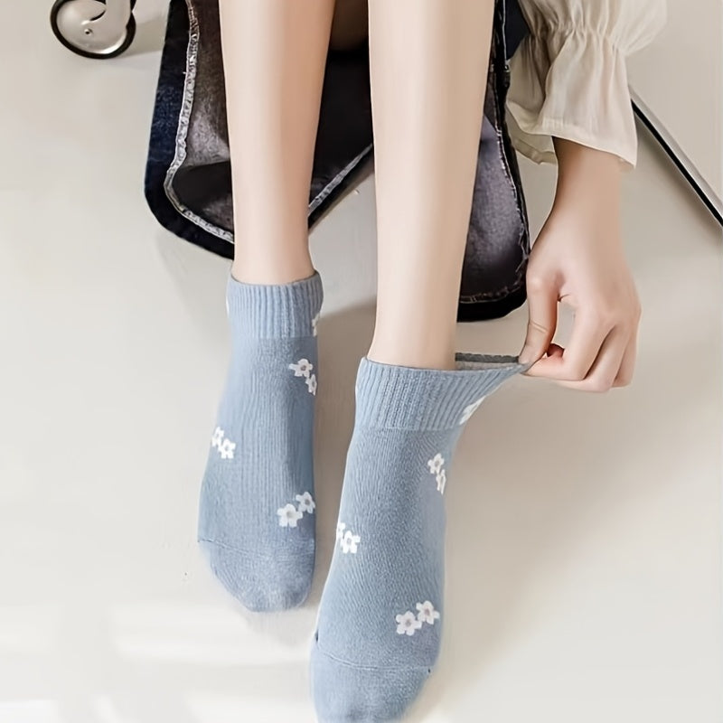 5 Pairs\u002F10 Pairs of Women'S Floral Short Socks for Spring And Summer, Comfortable, Cute, Sweet, Breathable, And Versatile