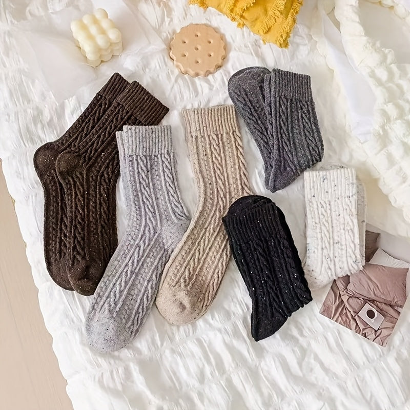 6-Pair Women's Wool Cable Cane Stripe Autumn\u002FWinter EUR 35-40 Size Small Flame Thickened Warm Plush Dot Yarn Floor Slippers Socks