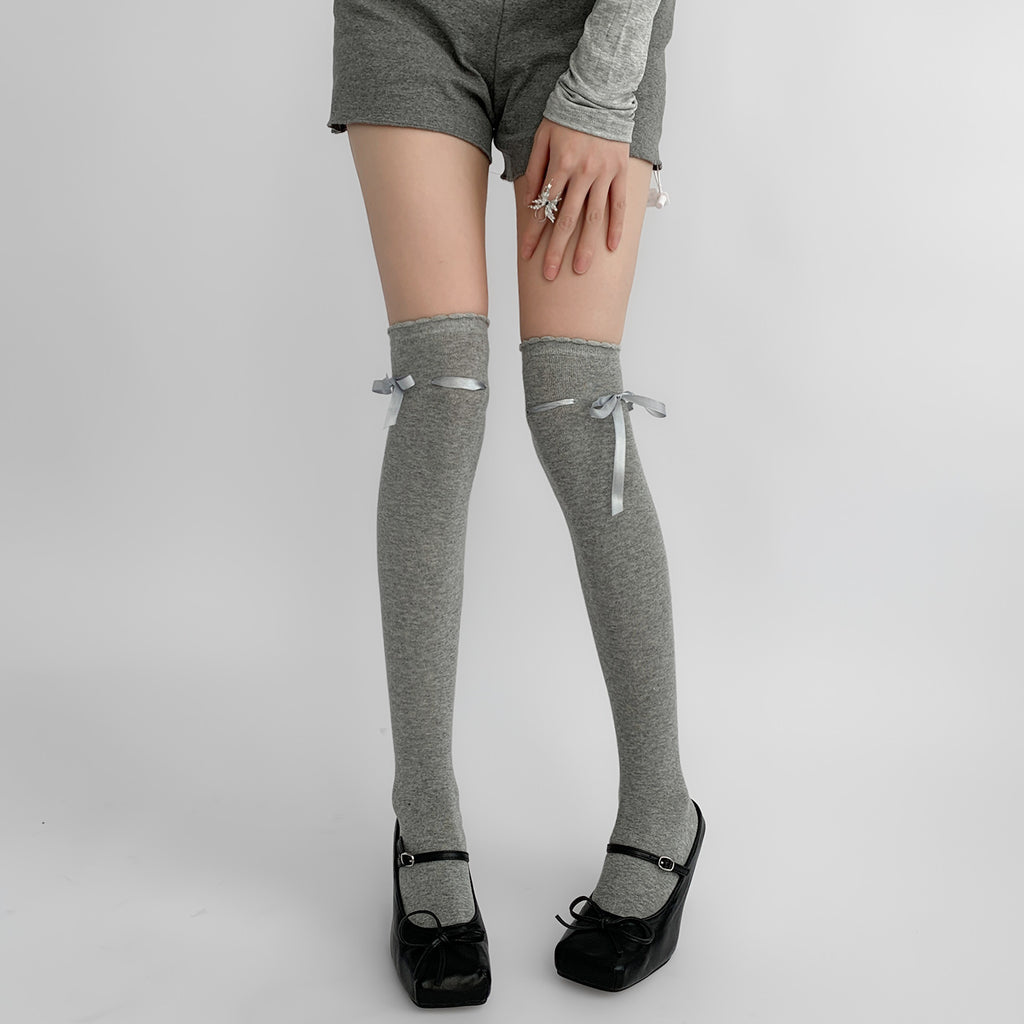 Women's Bow Tie Lace-Up Thigh-High\u002FKnee-High Pile Socks - Over-the-Knee (OTK) Stockings for Jk Costume, Office, Uniforms - Hand Washable Winter hosiery with Bow Accent, Solid Color for matching