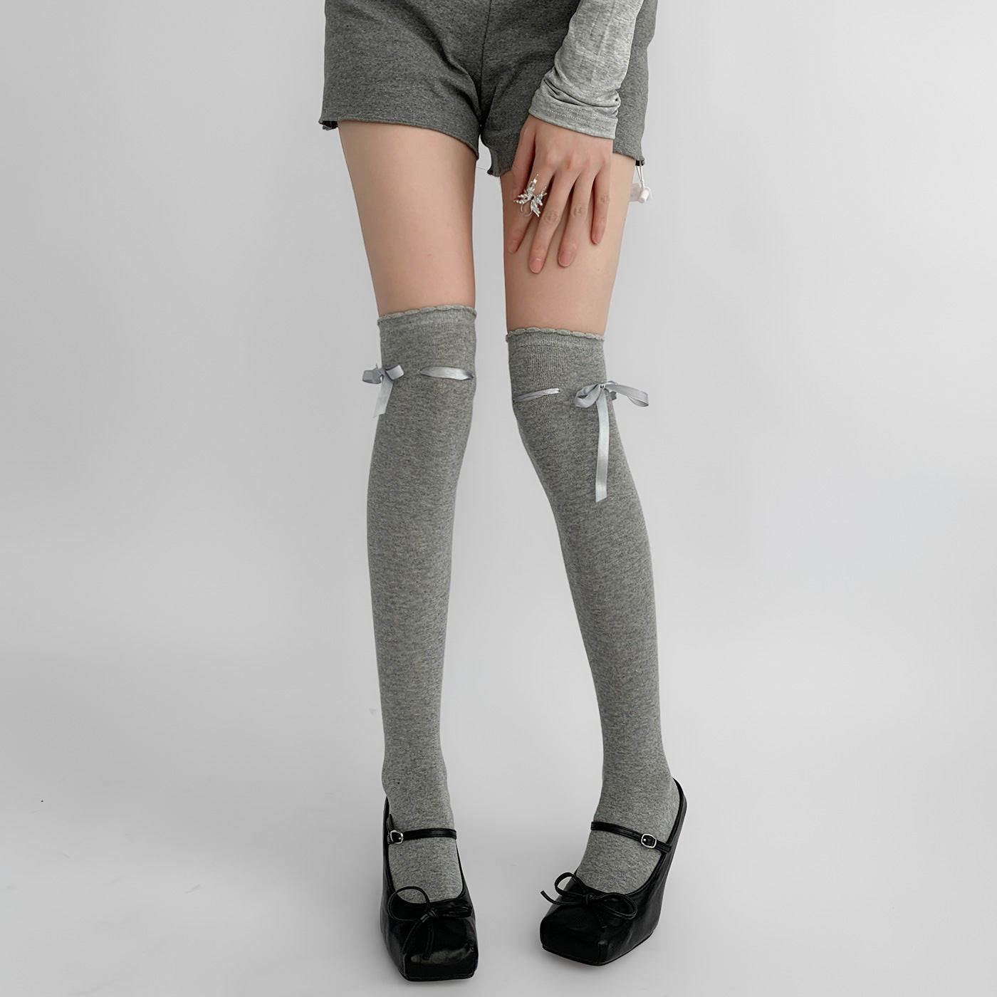 Women's Bow Tie Lace-Up Thigh-High\u002FKnee-High Pile Socks - Over-the-Knee (OTK) Stockings for Jk Costume, Office, Uniforms - Hand Washable Winter hosiery with Bow Accent, Solid Color for matching