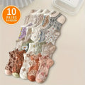 Randomly Send 10 Pairs of Mixed Color Short Socks - Summer Boat Socks, Low-Cut, Shallow Mouth Women'S Socks in a Japanese Retro Artistic Style, Breathable And Comfortable.