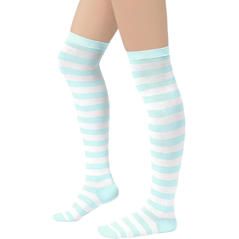 3-pc, Girls' Cute Color Striped Socks, Over-Knee Socks, Thigh-High Over-Knee Socks - Striped Boot Socks And Leg Warmers for Daily, Sports And Cosplay