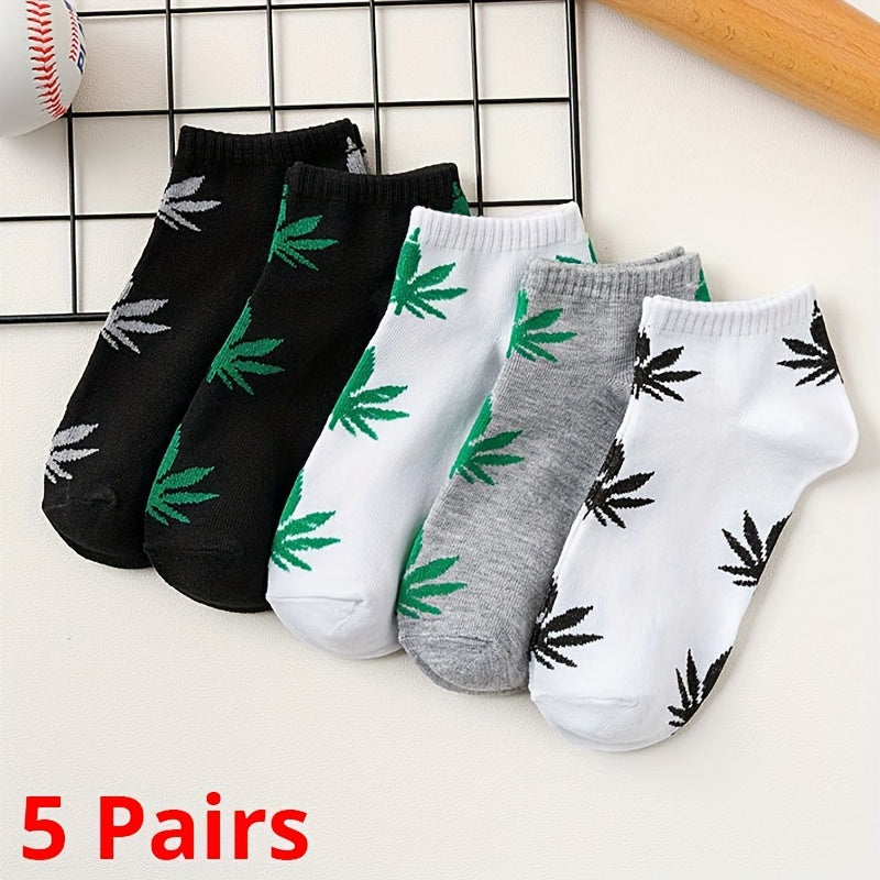 5 Pairs of Men's Short Maple Leaf Socks  Four Seasons Men's Boat Socks