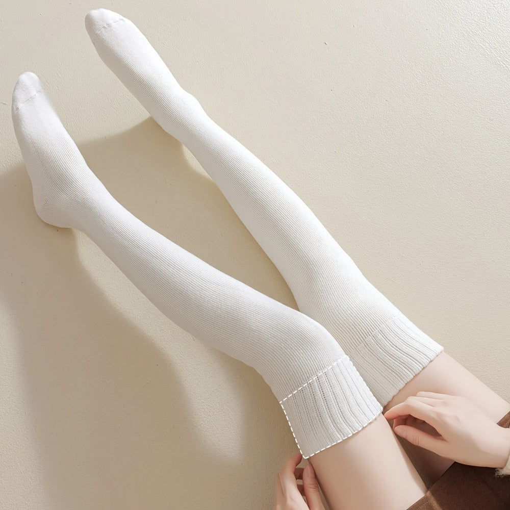 3 Pairs of Women'S Thickened Warm Over-The-Knee Socks - Extreme Cold Protection - Beige\u002F Black\u002F Grey - Daily And Special Occasions, Winter Thermal Socks, Ribbed Edges, Fleece Lining, Soft Material, Outdoor Thermal Socks