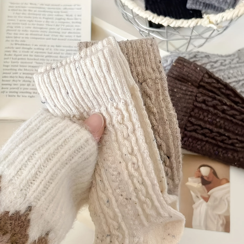 6-Pair Women's Wool Cable Cane Stripe Autumn\u002FWinter EUR 35-40 Size Small Flame Thickened Warm Plush Dot Yarn Floor Slippers Socks