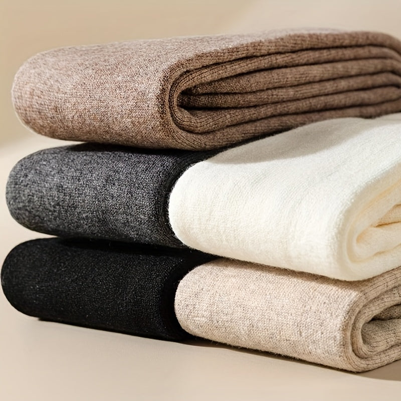 3 Pairs of Women'S Thickened Warm Over-The-Knee Socks - Extreme Cold Protection - Beige\u002F Black\u002F Grey - Daily And Special Occasions, Winter Thermal Socks, Ribbed Edges, Fleece Lining, Soft Material, Outdoor Thermal Socks