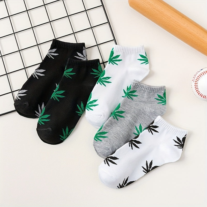 5 Pairs of Men's Short Maple Leaf Socks  Four Seasons Men's Boat Socks